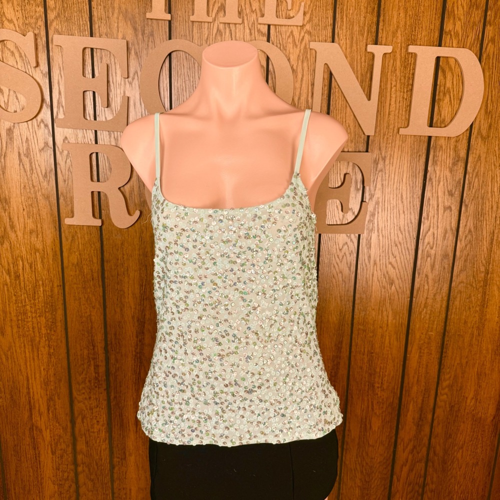 Reba Mint Green Y2K  Sequin Cami Top Women M Glam Mermaidcore Fairycore Tank